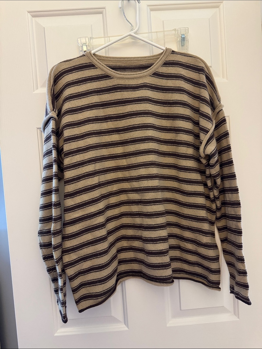Striped Crewneck Sweater in Tan & Dark Brown
